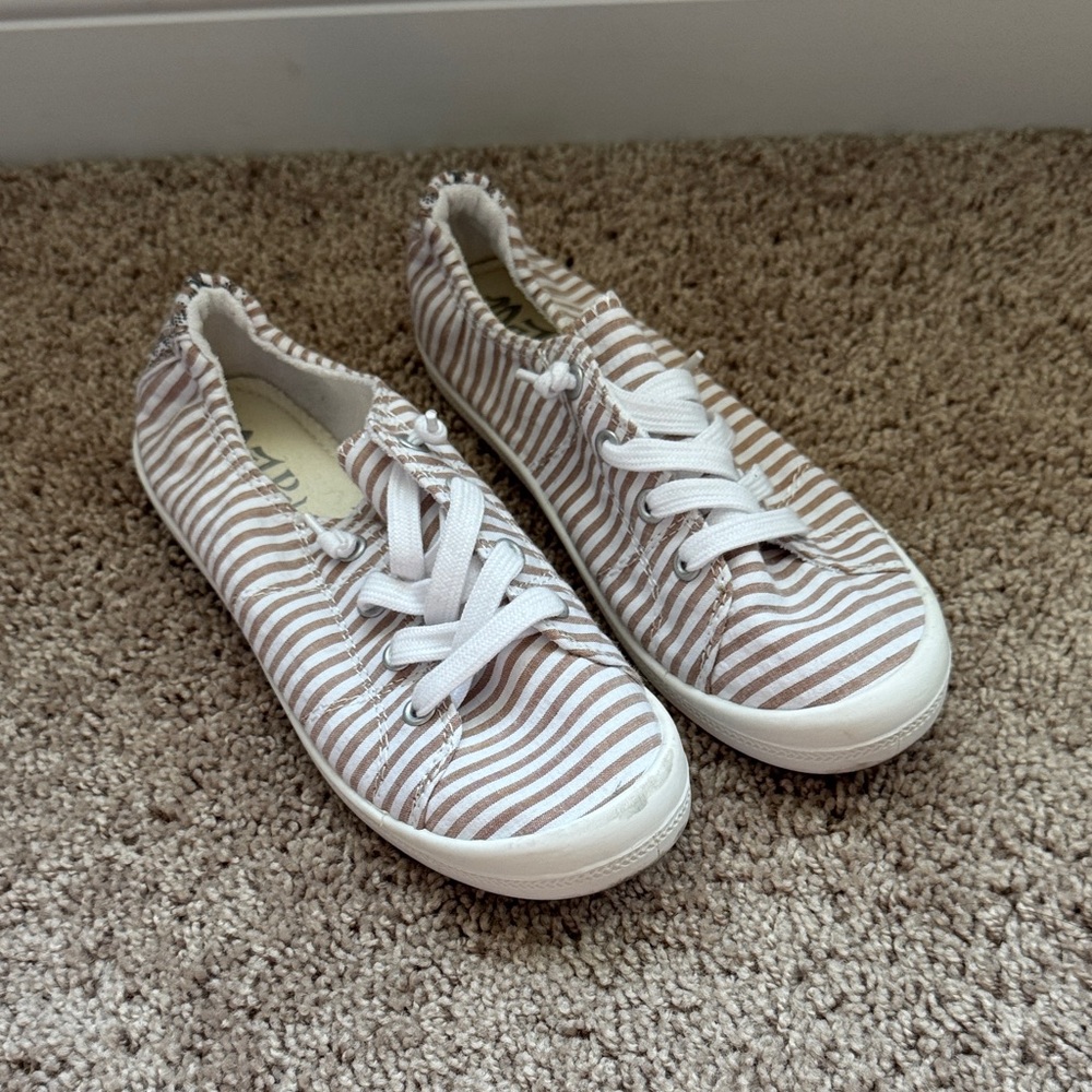 Mad Love Striped White and Tan Sneakers